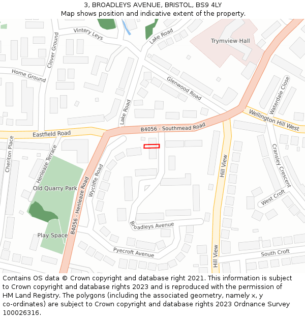 3, BROADLEYS AVENUE, BRISTOL, BS9 4LY: Location map and indicative extent of plot