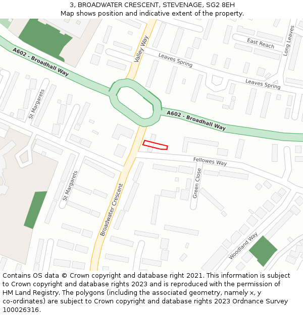 3, BROADWATER CRESCENT, STEVENAGE, SG2 8EH: Location map and indicative extent of plot