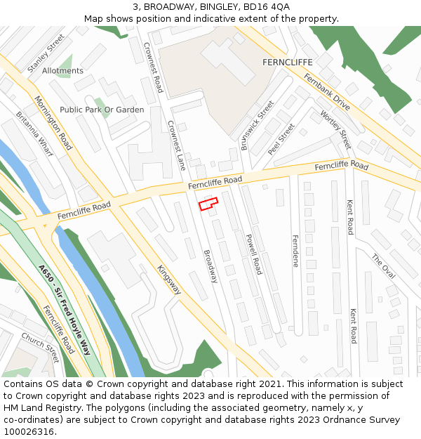 3, BROADWAY, BINGLEY, BD16 4QA: Location map and indicative extent of plot