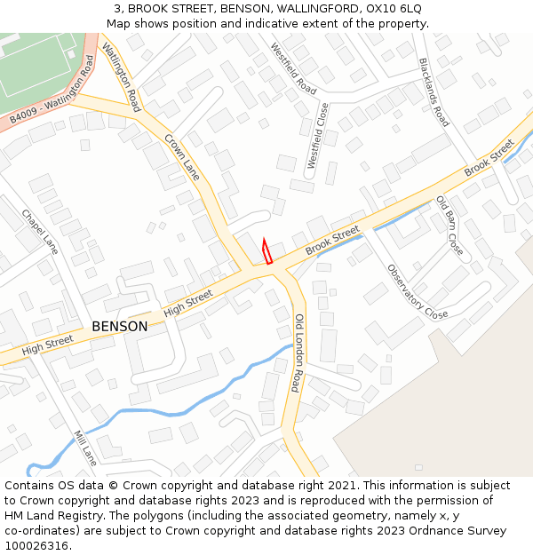 3, BROOK STREET, BENSON, WALLINGFORD, OX10 6LQ: Location map and indicative extent of plot