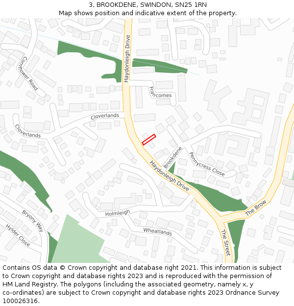 3, BROOKDENE, SWINDON, SN25 1RN: Location map and indicative extent of plot