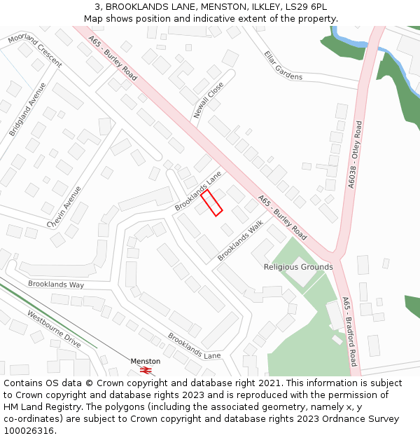 3, BROOKLANDS LANE, MENSTON, ILKLEY, LS29 6PL: Location map and indicative extent of plot