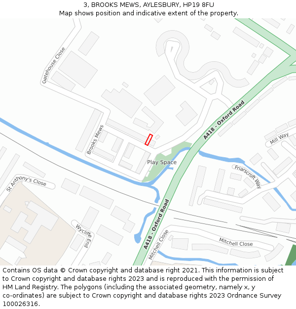 3, BROOKS MEWS, AYLESBURY, HP19 8FU: Location map and indicative extent of plot