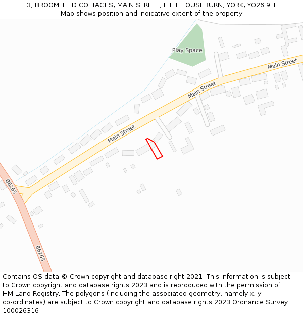 3, BROOMFIELD COTTAGES, MAIN STREET, LITTLE OUSEBURN, YORK, YO26 9TE: Location map and indicative extent of plot