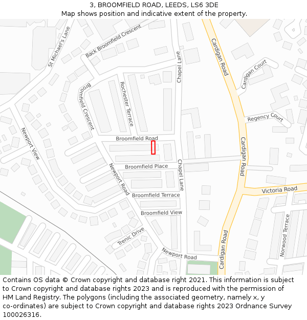 3, BROOMFIELD ROAD, LEEDS, LS6 3DE: Location map and indicative extent of plot