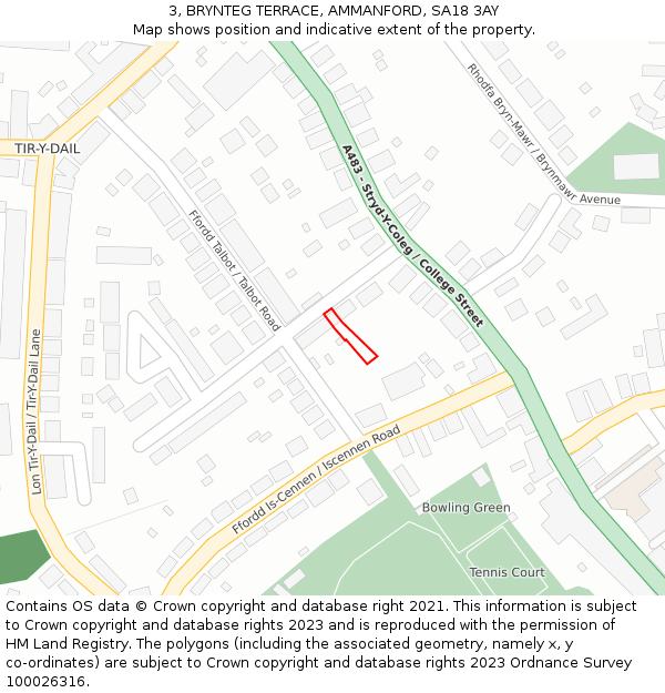 3, BRYNTEG TERRACE, AMMANFORD, SA18 3AY: Location map and indicative extent of plot