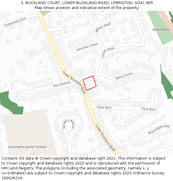 3, BUCKLAND COURT, LOWER BUCKLAND ROAD, LYMINGTON, SO41 9ER: Location map and indicative extent of plot