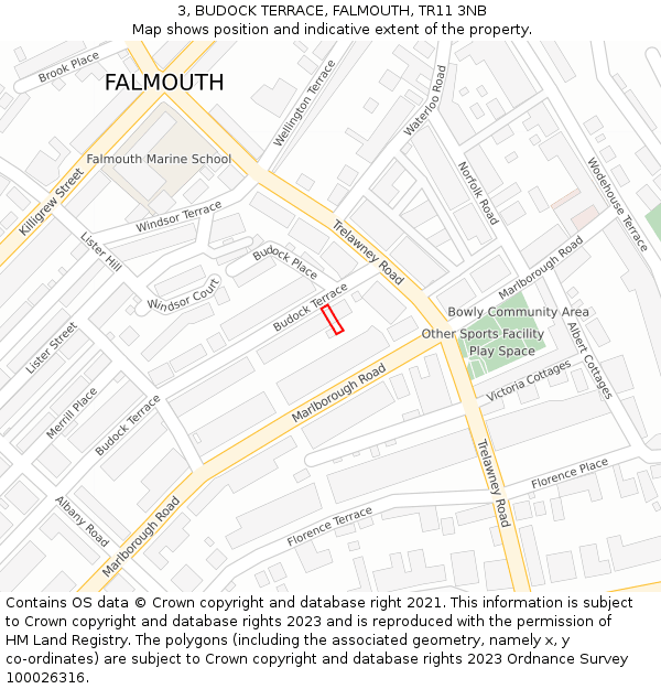 3, BUDOCK TERRACE, FALMOUTH, TR11 3NB: Location map and indicative extent of plot