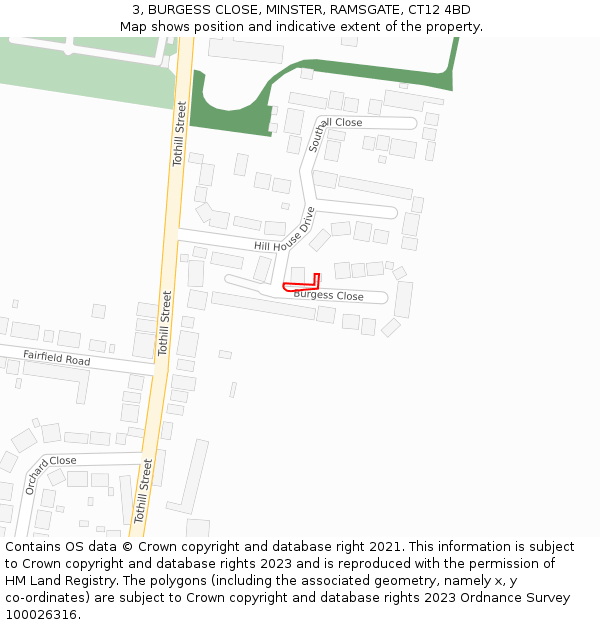 3, BURGESS CLOSE, MINSTER, RAMSGATE, CT12 4BD: Location map and indicative extent of plot