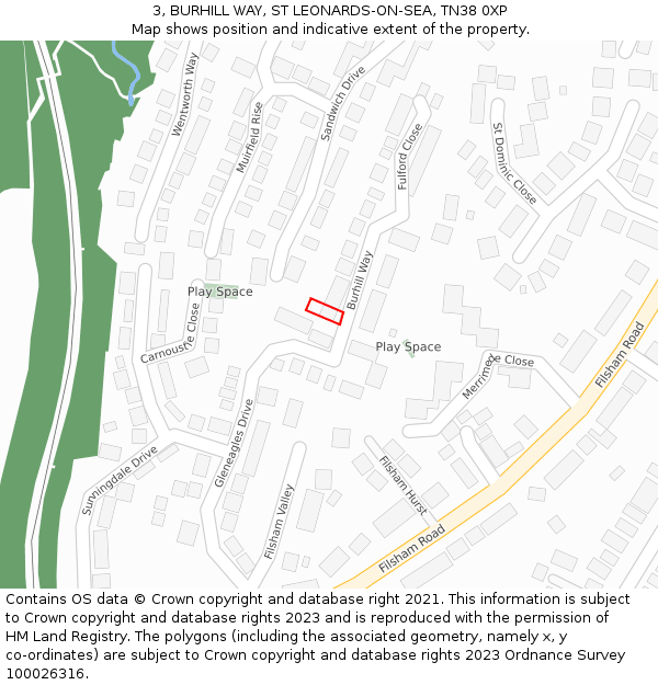 3, BURHILL WAY, ST LEONARDS-ON-SEA, TN38 0XP: Location map and indicative extent of plot