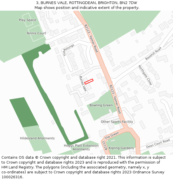 3, BURNES VALE, ROTTINGDEAN, BRIGHTON, BN2 7DW: Location map and indicative extent of plot