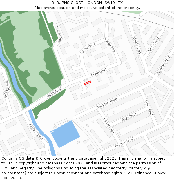 3, BURNS CLOSE, LONDON, SW19 1TX: Location map and indicative extent of plot