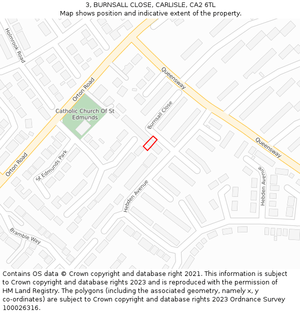 3, BURNSALL CLOSE, CARLISLE, CA2 6TL: Location map and indicative extent of plot