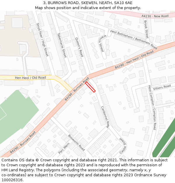 3, BURROWS ROAD, SKEWEN, NEATH, SA10 6AE: Location map and indicative extent of plot