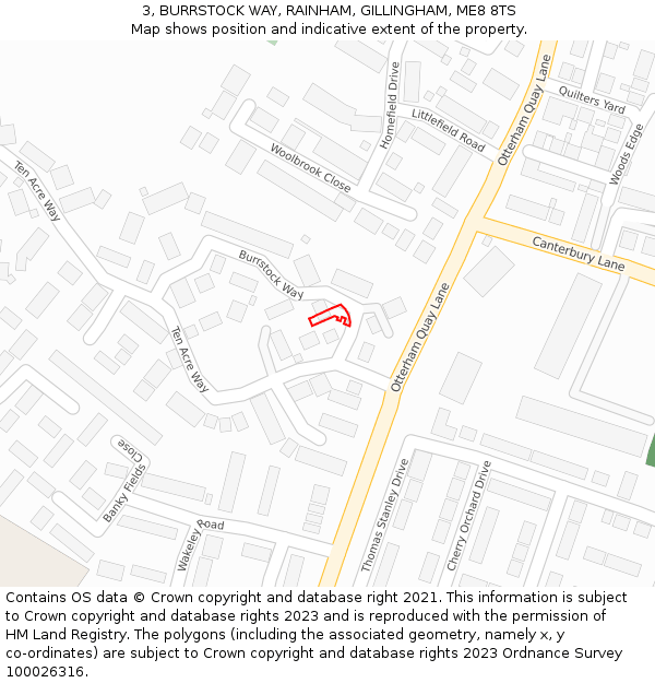 3, BURRSTOCK WAY, RAINHAM, GILLINGHAM, ME8 8TS: Location map and indicative extent of plot
