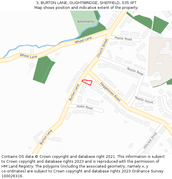 3, BURTON LANE, OUGHTIBRIDGE, SHEFFIELD, S35 0FT: Location map and indicative extent of plot