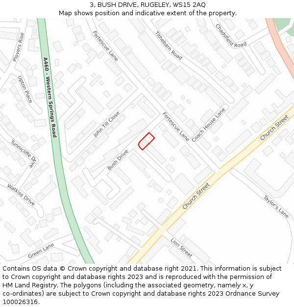 3, BUSH DRIVE, RUGELEY, WS15 2AQ: Location map and indicative extent of plot