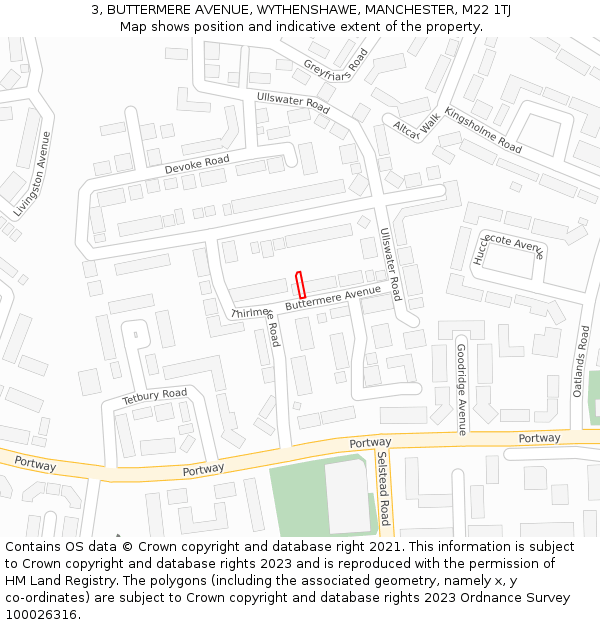 3, BUTTERMERE AVENUE, WYTHENSHAWE, MANCHESTER, M22 1TJ: Location map and indicative extent of plot