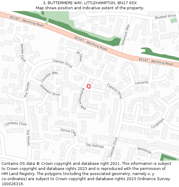 3, BUTTERMERE WAY, LITTLEHAMPTON, BN17 6SX: Location map and indicative extent of plot