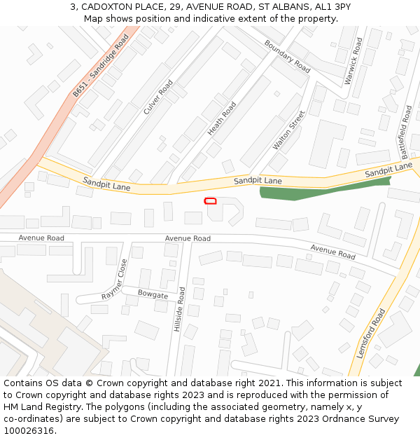 3, CADOXTON PLACE, 29, AVENUE ROAD, ST ALBANS, AL1 3PY: Location map and indicative extent of plot