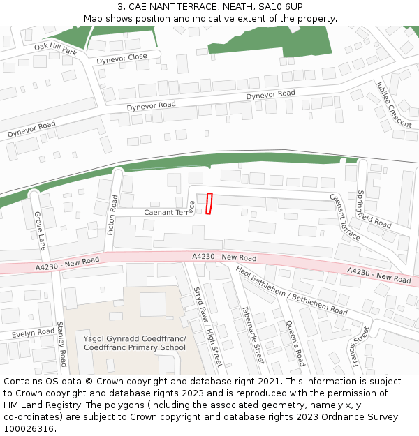 3, CAE NANT TERRACE, NEATH, SA10 6UP: Location map and indicative extent of plot