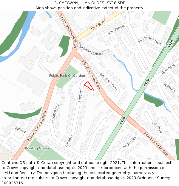 3, CAEGWYN, LLANIDLOES, SY18 6DP: Location map and indicative extent of plot