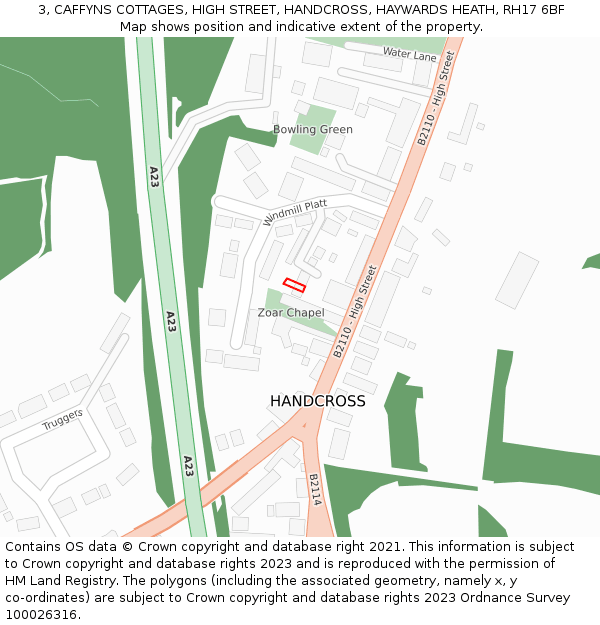 3, CAFFYNS COTTAGES, HIGH STREET, HANDCROSS, HAYWARDS HEATH, RH17 6BF: Location map and indicative extent of plot