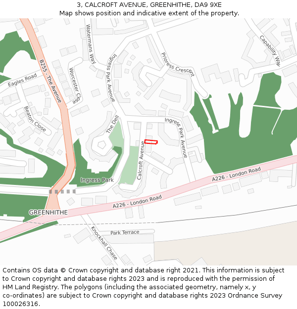 3, CALCROFT AVENUE, GREENHITHE, DA9 9XE: Location map and indicative extent of plot