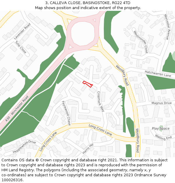 3, CALLEVA CLOSE, BASINGSTOKE, RG22 4TD: Location map and indicative extent of plot