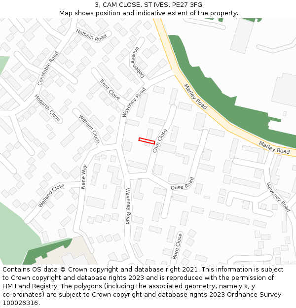 3, CAM CLOSE, ST IVES, PE27 3FG: Location map and indicative extent of plot