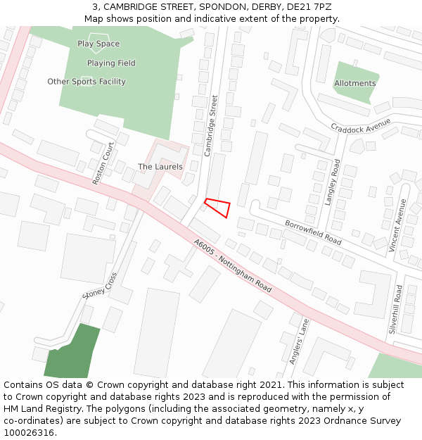3, CAMBRIDGE STREET, SPONDON, DERBY, DE21 7PZ: Location map and indicative extent of plot
