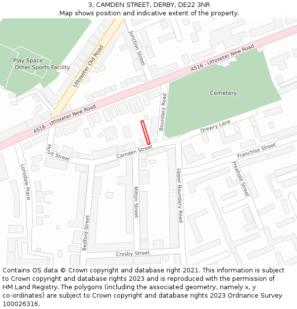 3, CAMDEN STREET, DERBY, DE22 3NR: Location map and indicative extent of plot