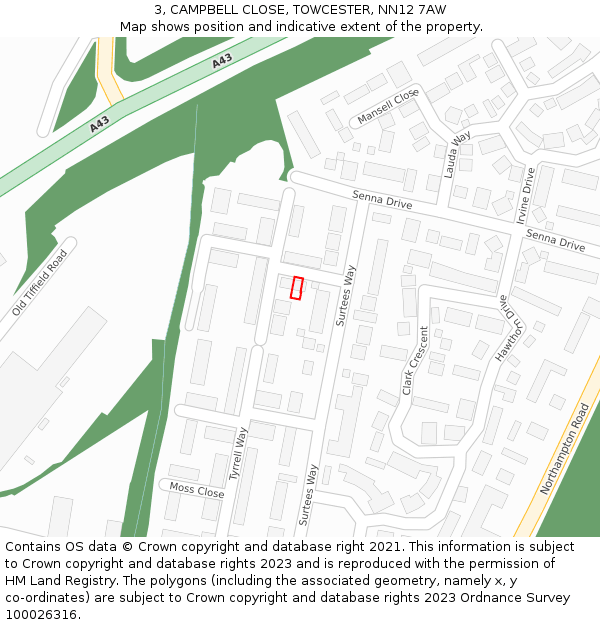 3, CAMPBELL CLOSE, TOWCESTER, NN12 7AW: Location map and indicative extent of plot