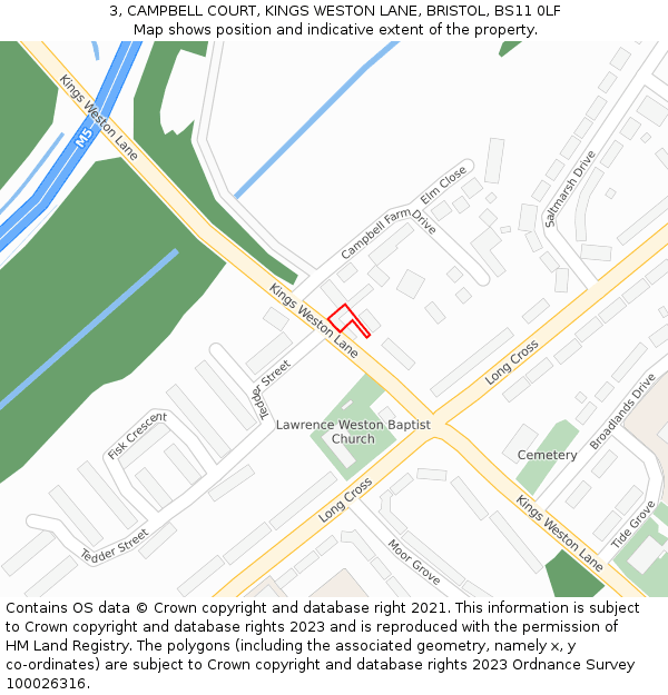 3, CAMPBELL COURT, KINGS WESTON LANE, BRISTOL, BS11 0LF: Location map and indicative extent of plot