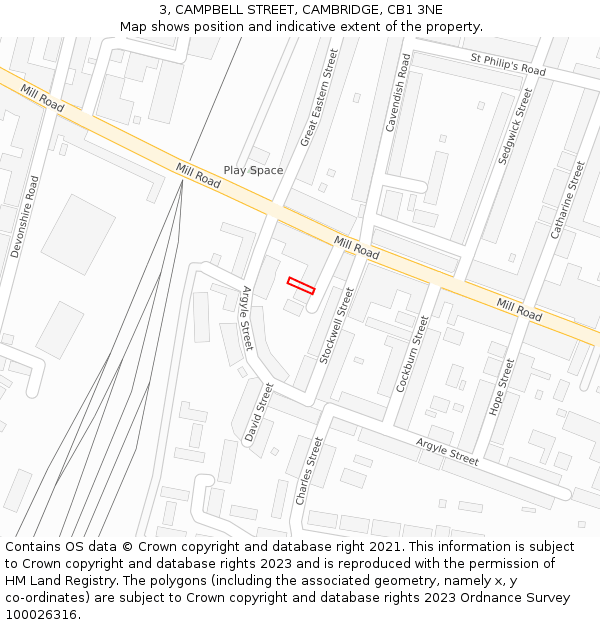 3, CAMPBELL STREET, CAMBRIDGE, CB1 3NE: Location map and indicative extent of plot