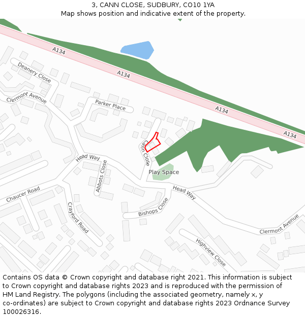 3, CANN CLOSE, SUDBURY, CO10 1YA: Location map and indicative extent of plot