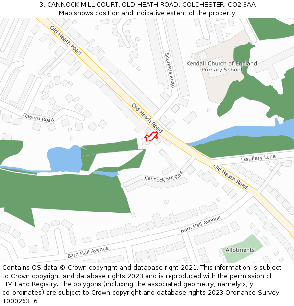 3, CANNOCK MILL COURT, OLD HEATH ROAD, COLCHESTER, CO2 8AA: Location map and indicative extent of plot