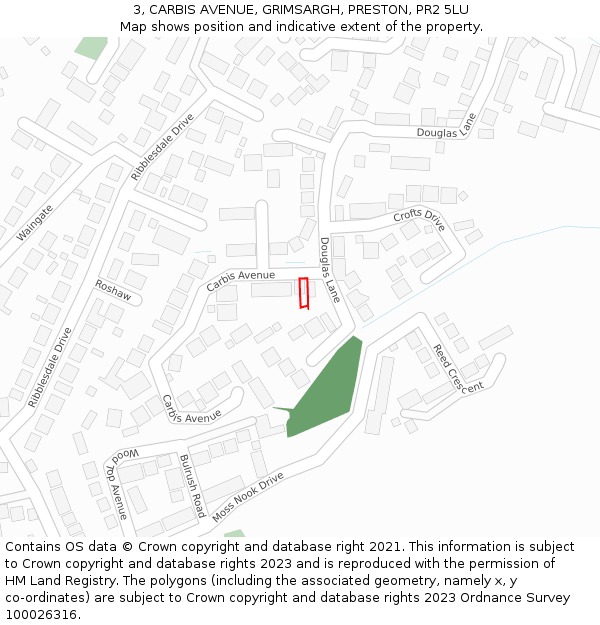 3, CARBIS AVENUE, GRIMSARGH, PRESTON, PR2 5LU: Location map and indicative extent of plot