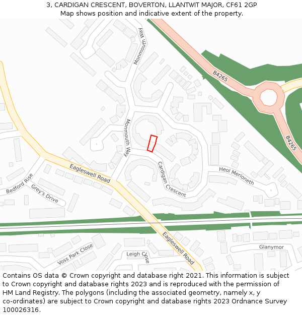 3, CARDIGAN CRESCENT, BOVERTON, LLANTWIT MAJOR, CF61 2GP: Location map and indicative extent of plot