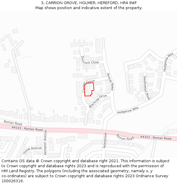 3, CARRION GROVE, HOLMER, HEREFORD, HR4 9WF: Location map and indicative extent of plot