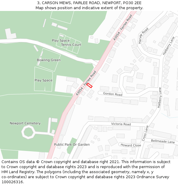 3, CARSON MEWS, FAIRLEE ROAD, NEWPORT, PO30 2EE: Location map and indicative extent of plot