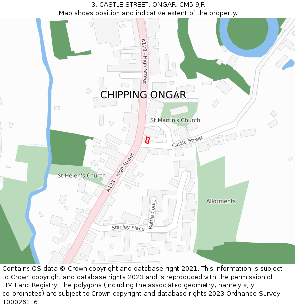 3, CASTLE STREET, ONGAR, CM5 9JR: Location map and indicative extent of plot