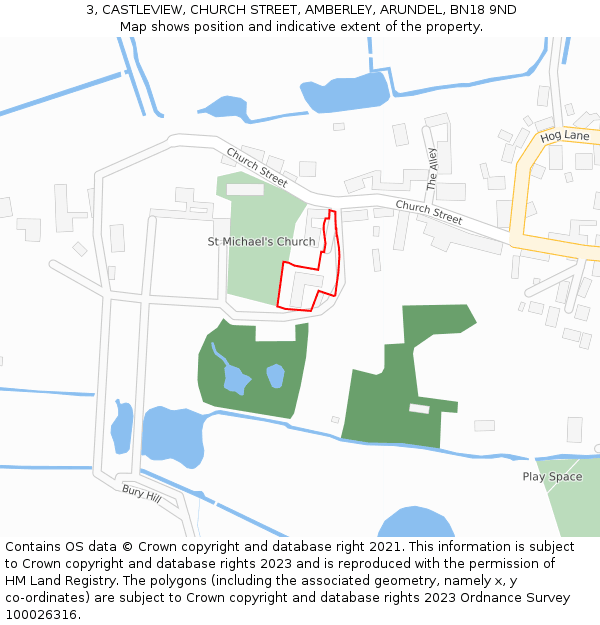 3, CASTLEVIEW, CHURCH STREET, AMBERLEY, ARUNDEL, BN18 9ND: Location map and indicative extent of plot