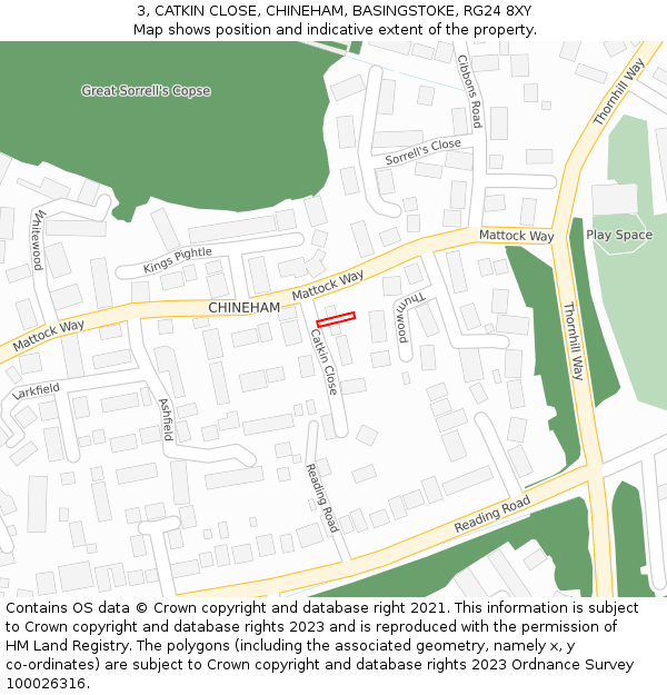 3, CATKIN CLOSE, CHINEHAM, BASINGSTOKE, RG24 8XY: Location map and indicative extent of plot