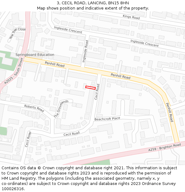 3, CECIL ROAD, LANCING, BN15 8HN: Location map and indicative extent of plot