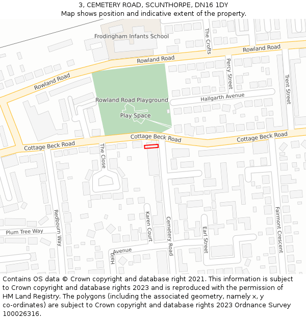 3, CEMETERY ROAD, SCUNTHORPE, DN16 1DY: Location map and indicative extent of plot