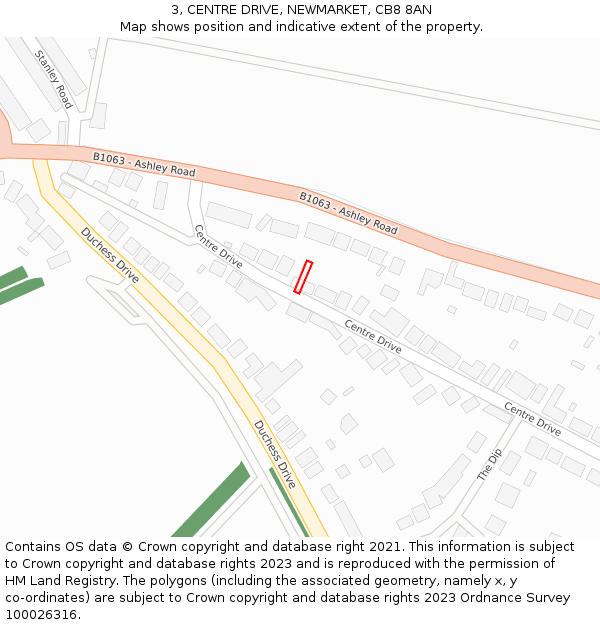 3, CENTRE DRIVE, NEWMARKET, CB8 8AN: Location map and indicative extent of plot