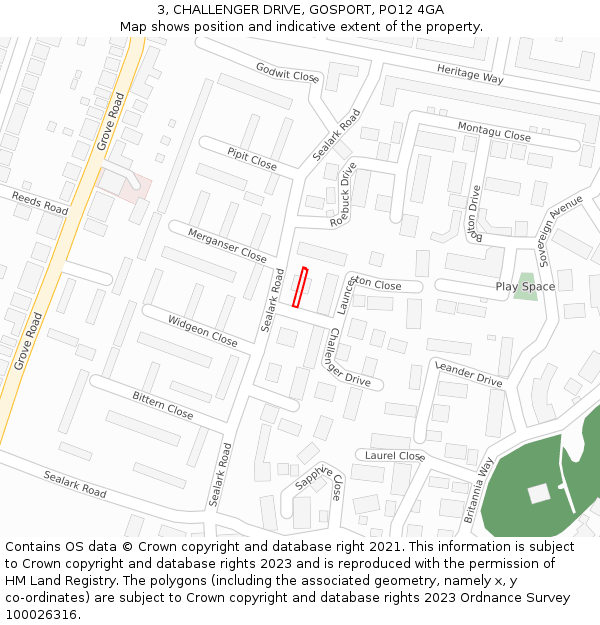 3, CHALLENGER DRIVE, GOSPORT, PO12 4GA: Location map and indicative extent of plot