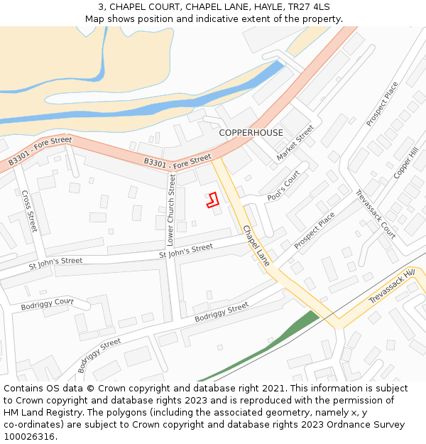 3, CHAPEL COURT, CHAPEL LANE, HAYLE, TR27 4LS: Location map and indicative extent of plot