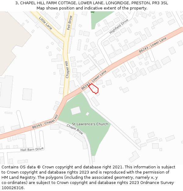 3, CHAPEL HILL FARM COTTAGE, LOWER LANE, LONGRIDGE, PRESTON, PR3 3SL: Location map and indicative extent of plot